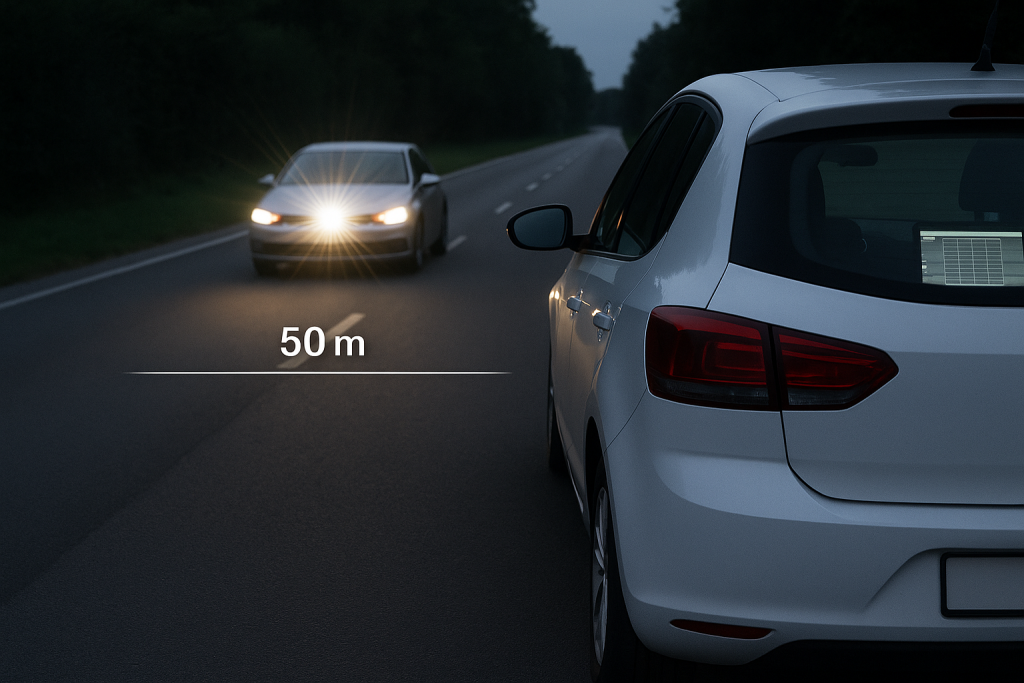 distance de flash d'une voiture radar à l'arrêt