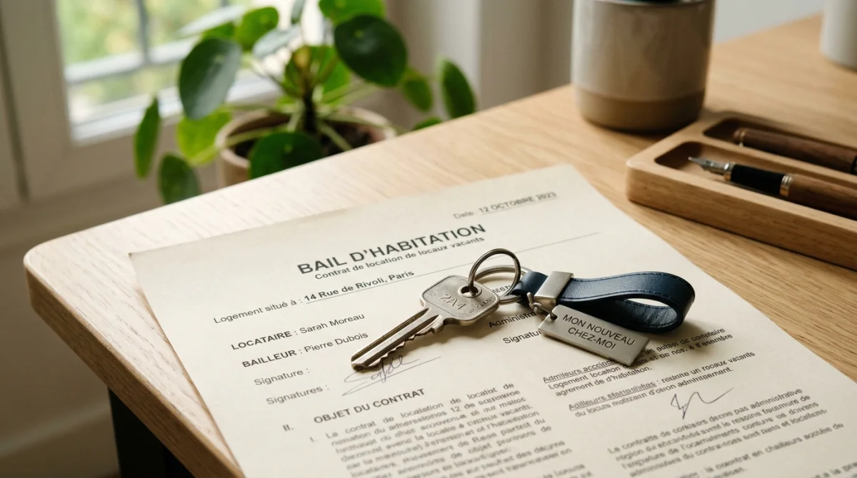 Clé de maison posée sur un document administratif officiel illustrant la nouvelle loi sur l'expulsion logement.