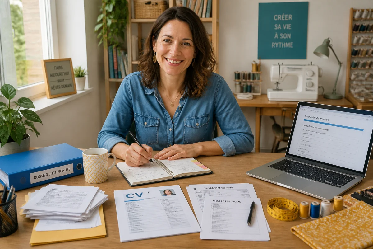 Personne préparant sereinement sa résiliation de contrat de travail avec documents administratifs et CV organisés sur une table